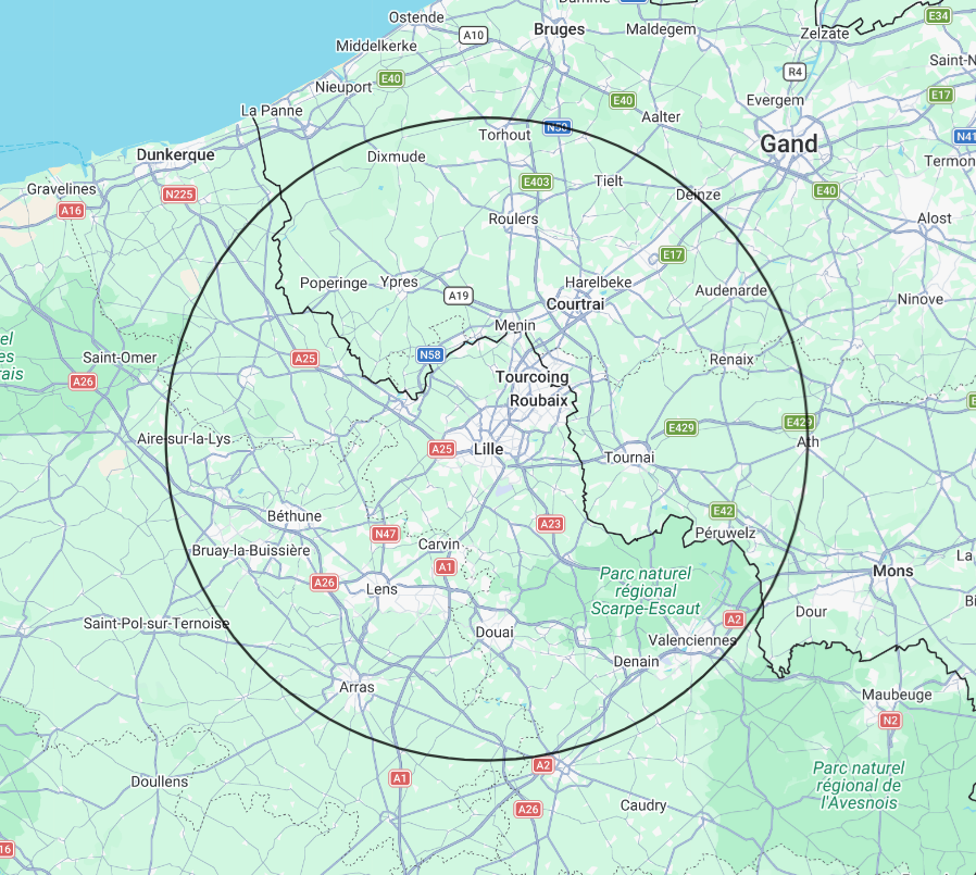 Zone de couverture 50km Lille